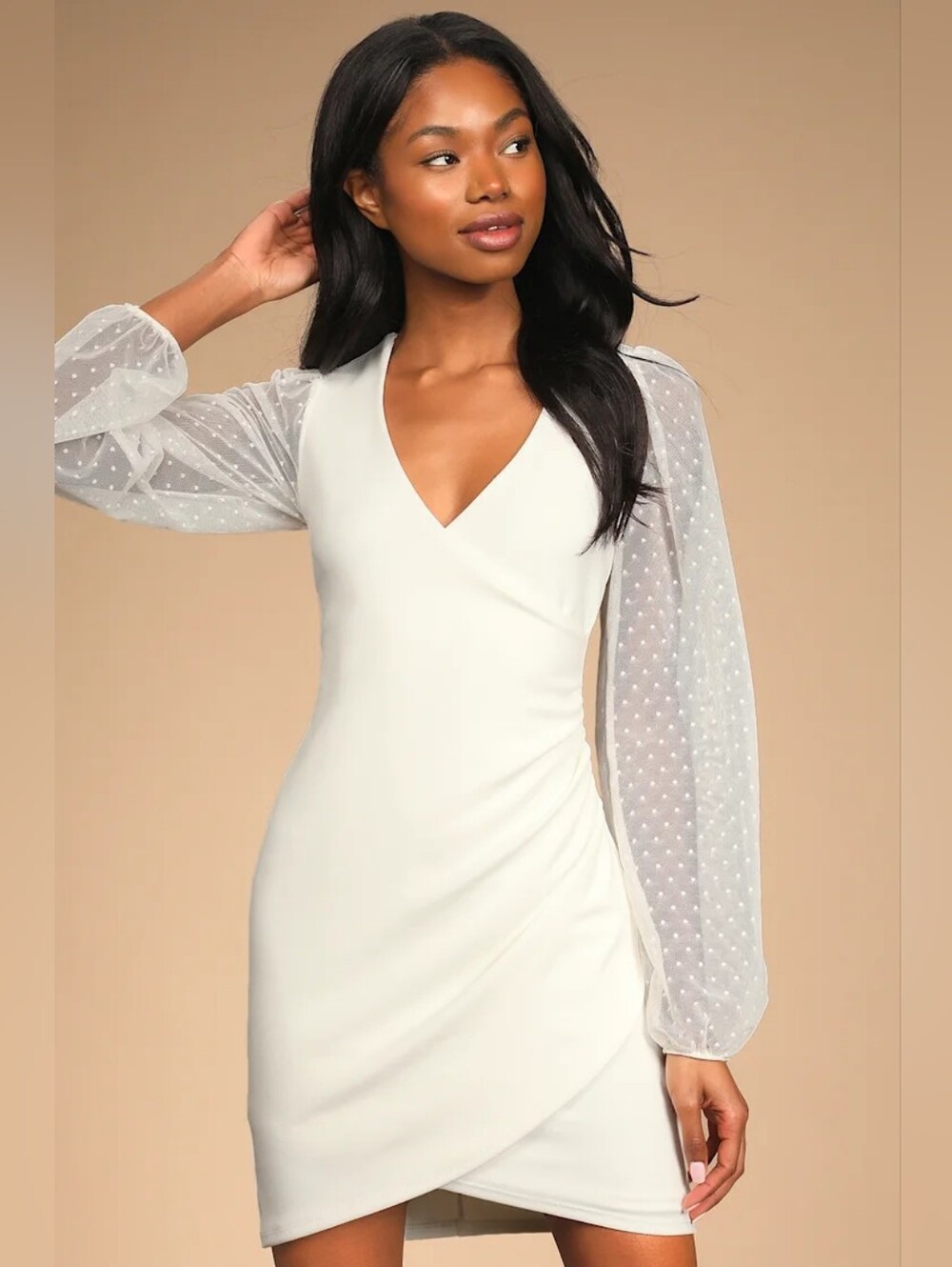 NWT Lulu's Love That Lasts Forever Ivory Balloon Sleeve Bodycon Mini Dress
